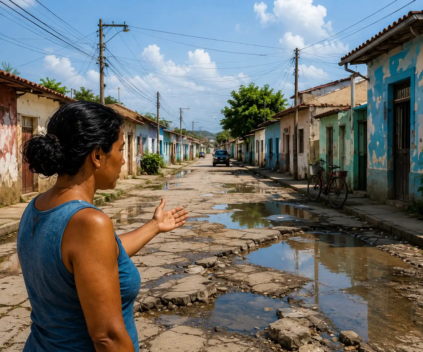 Escena cotidiana de un pueblo cubano donde se ve claramente el problema
