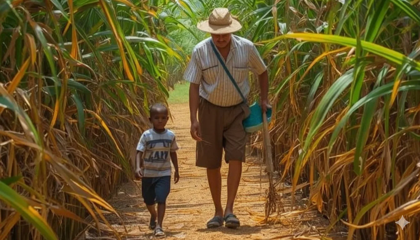 Nieto y abuelo en cañaveral